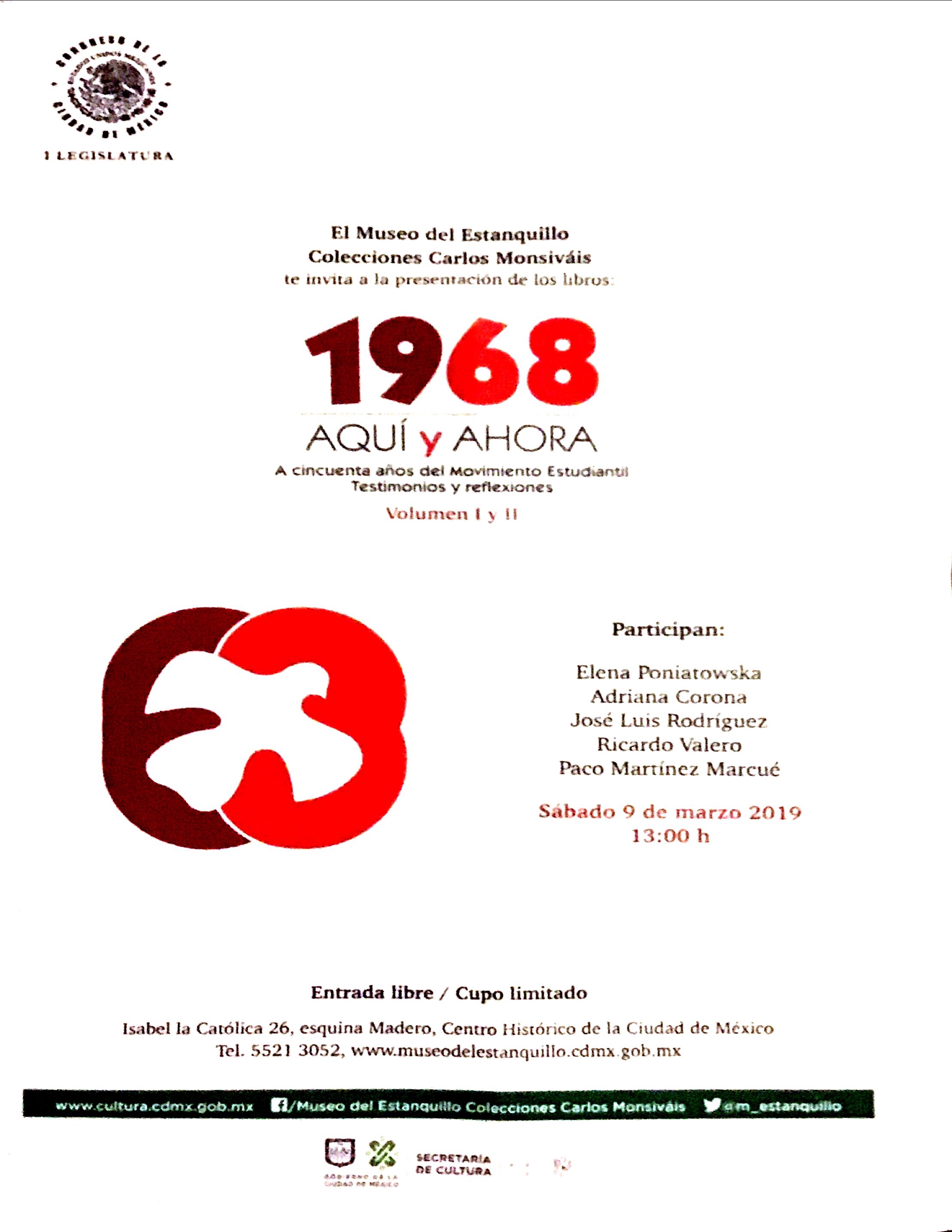 Presentan en México el libro: “1968, aquí y ahora”